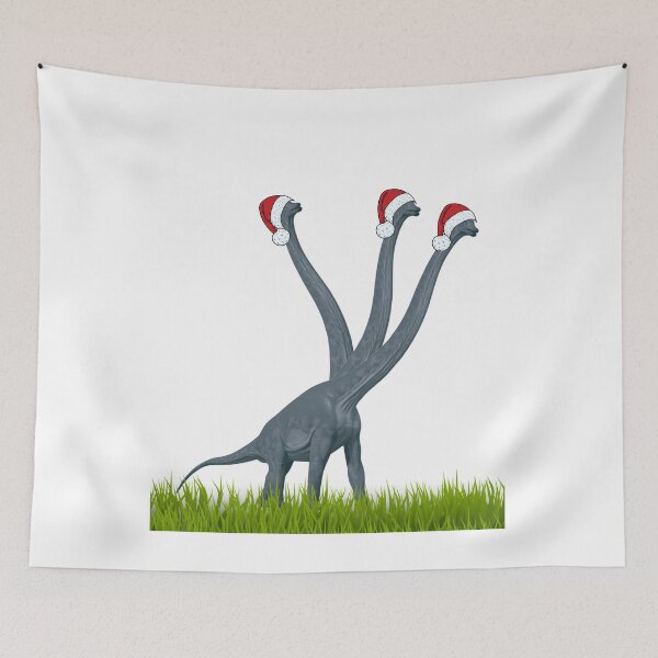 Item preview, Dinosaur enjoys Christmas with santa cap on | 3-necked dinosaur designed and sold by CosmicStory.