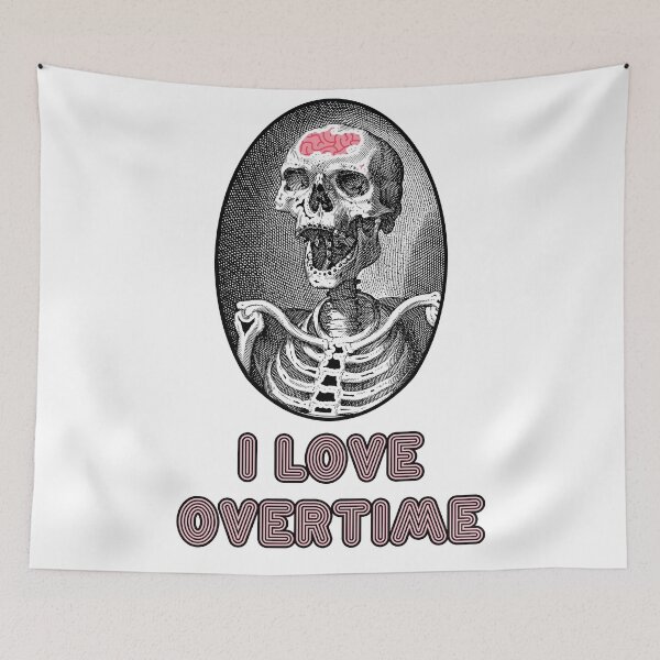 Item preview, 'I love Overtime' Skull Design - Retro Illustration Design for T-shirts, mugs, phone cases and other accessories designed and sold by Ridiculam Toga.