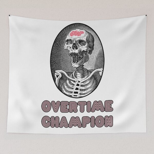 Item preview, 'Overtime Champion' Skull Design - Retro Illustration Design for T-shirts, mugs, phone cases and other accessories designed and sold by Ridiculam Toga.