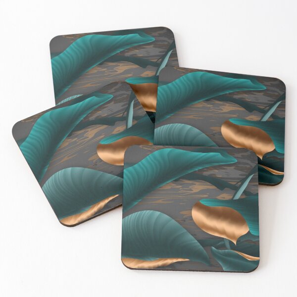 Item preview, Digital Art of Turquoise and Gold Leaves designed and sold by NengShop.