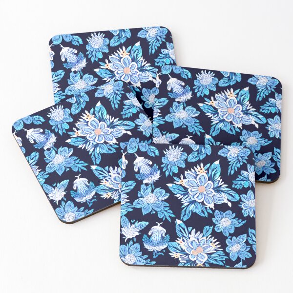 Item preview, floral white flower blue leaf patter #3 designed and sold by supeart.
