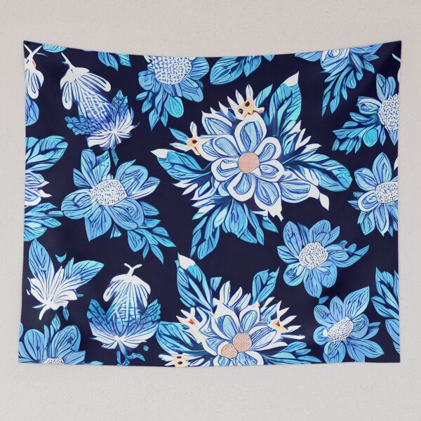 Item preview, floral white flower blue leaf patter #3 designed and sold by supeart.