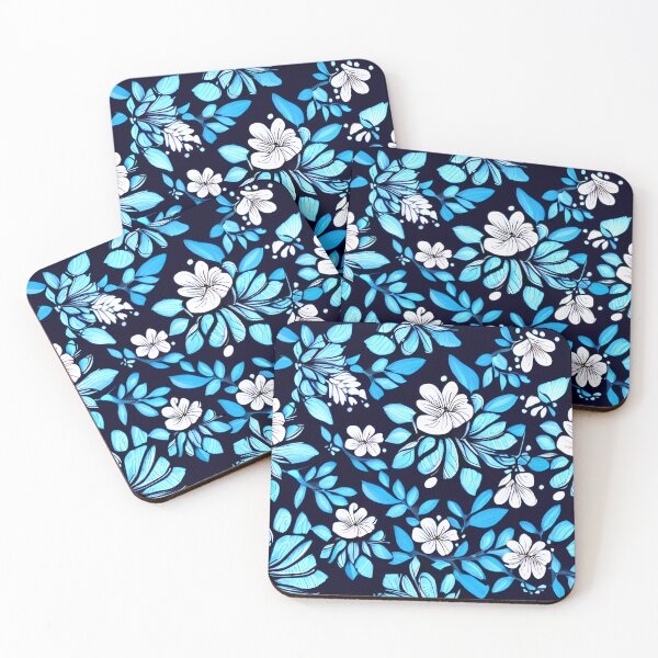 Item preview, floral white flower blue leaf patter #4 designed and sold by supeart.