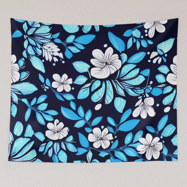 Item preview, floral white flower blue leaf patter #4 designed and sold by supeart.