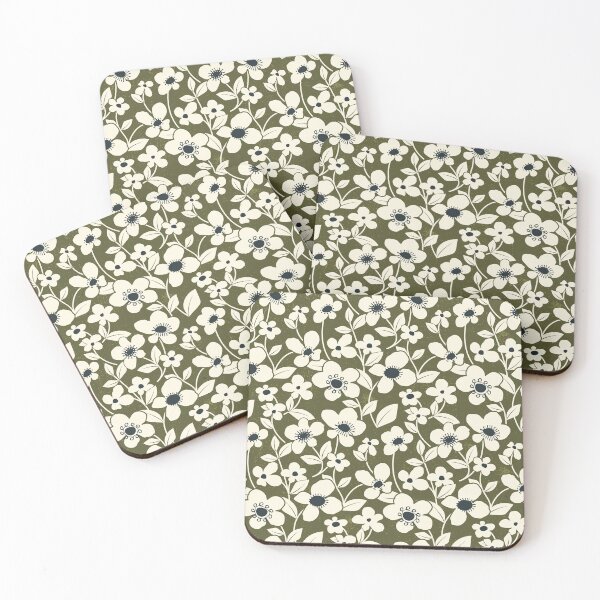 Item preview, Retro Flower Field - Dark Olive designed and sold by appleyards.