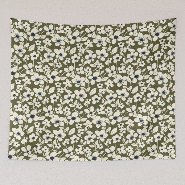 Item preview, Retro Flower Field - Dark Olive designed and sold by appleyards.