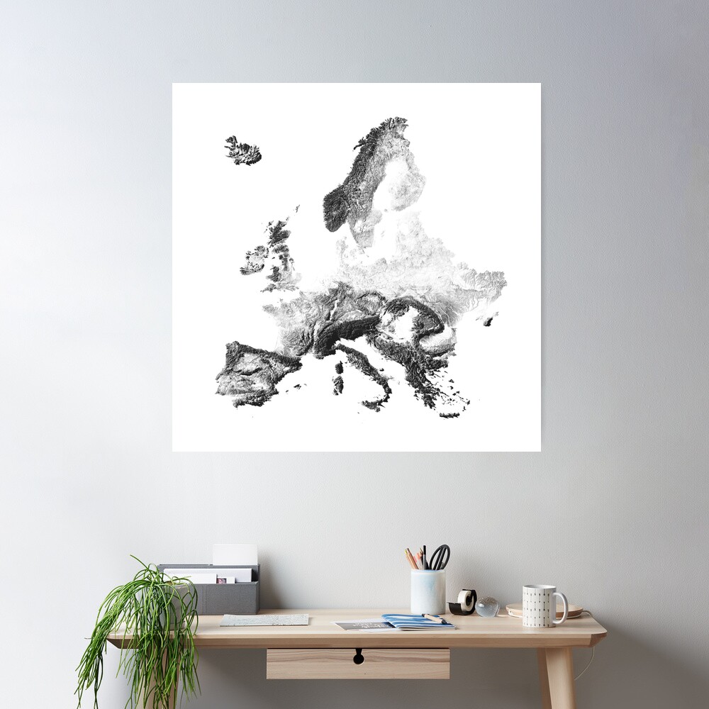 Europe mapped by sunset shadows Poster