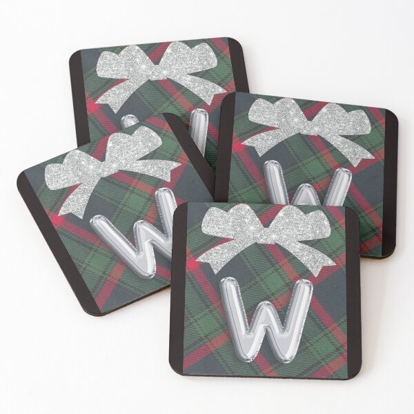 Item preview, Glorious Red and Green Plaid with Glittering Bow and Puff Initial-W designed and sold by SunMoonBeyond.