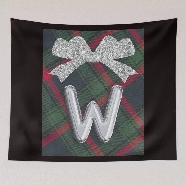 Item preview, Glorious Red and Green Plaid with Glittering Bow and Puff Initial-W designed and sold by SunMoonBeyond.