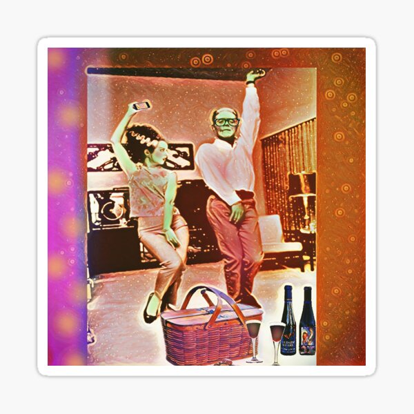 Frankenstein and his Bride rock the evening away Sticker