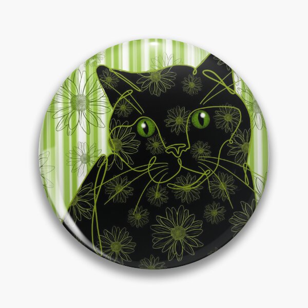 Mesmerising green eyed black cat Pin