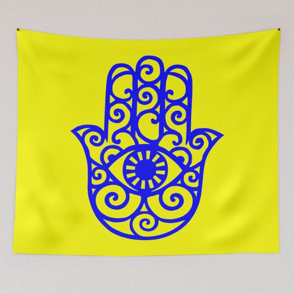 Item preview, Blue and Yellow Hamsa Hand Drawing designed and sold by Summer-Winter.