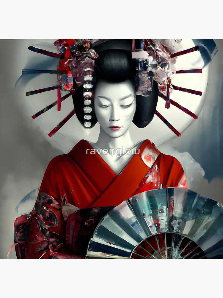 Beautiful japanese geisha with parasol painting