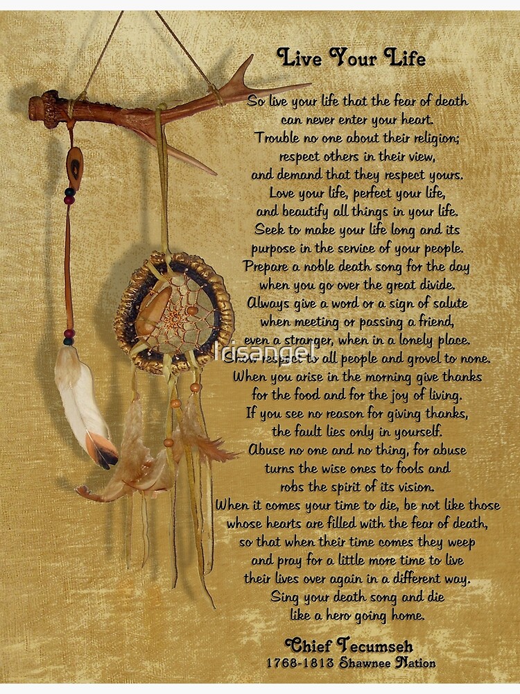 ""Live Your Life" by Chief Tecumseh dream catcher" Poster by Irisangel