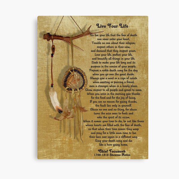 "Live Your Life" by Chief Tecumseh dream catcher Canvas Print