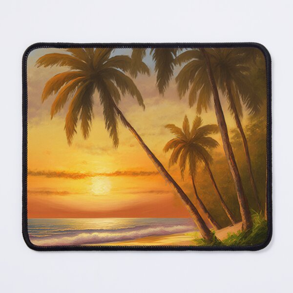 Item preview, Oil painting palm trees on beach beautiful sunset golden hour designed and sold by amersoliman.