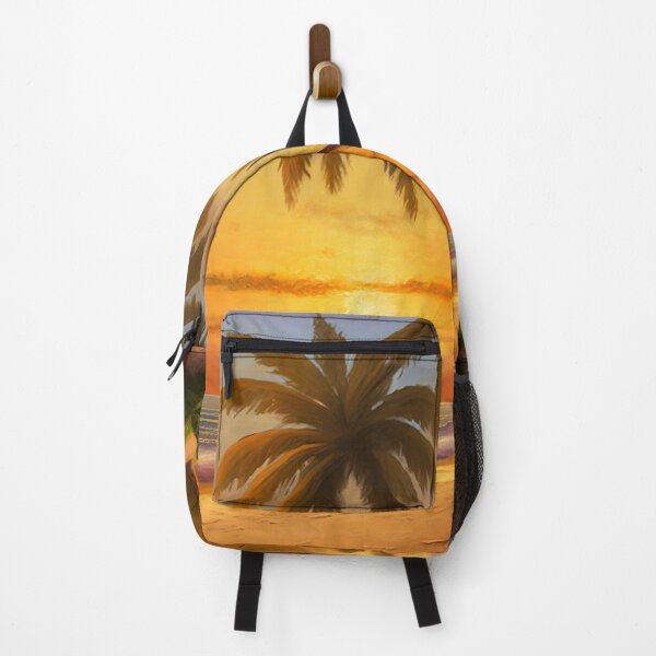 Item preview, Oil painting palm trees on beach beautiful sunset golden hour designed and sold by amersoliman.
