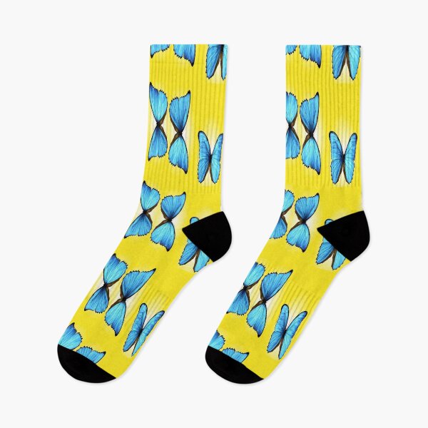 Item preview, Glowing blue butterflies on yellow designed and sold by tetibright.