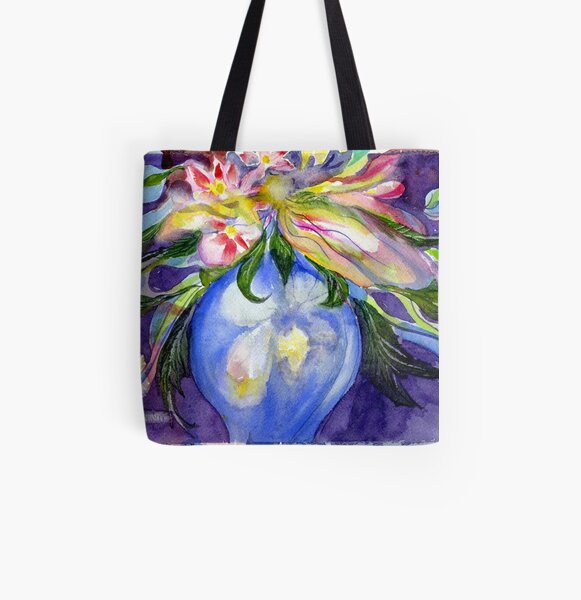 Blue Vase wildflowers All Over Print Tote Bag