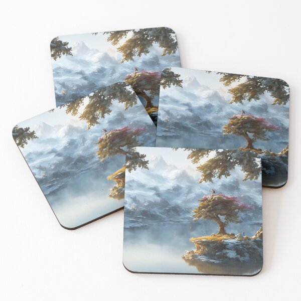 Item preview, Snowy Island Pink Tree Winter Landscape designed and sold by ArtificialCraft.
