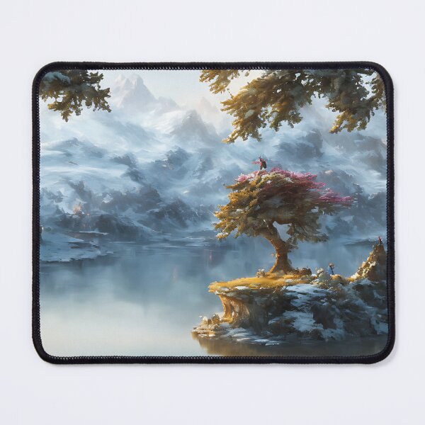 Item preview, Snowy Island Pink Tree Winter Landscape designed and sold by ArtificialCraft.