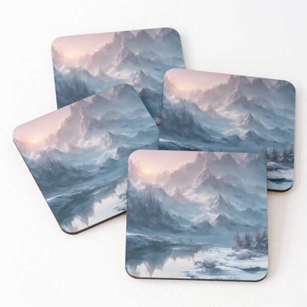 Item preview, Snowy Mountains Trees Sunset Winter Landscape designed and sold by ArtificialCraft.
