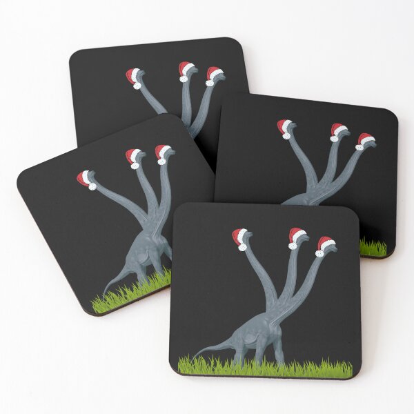 Item preview, Dinosaur enjoys Christmas with santa cap on (in black) | 3-necked dinosaur designed and sold by CosmicStory.