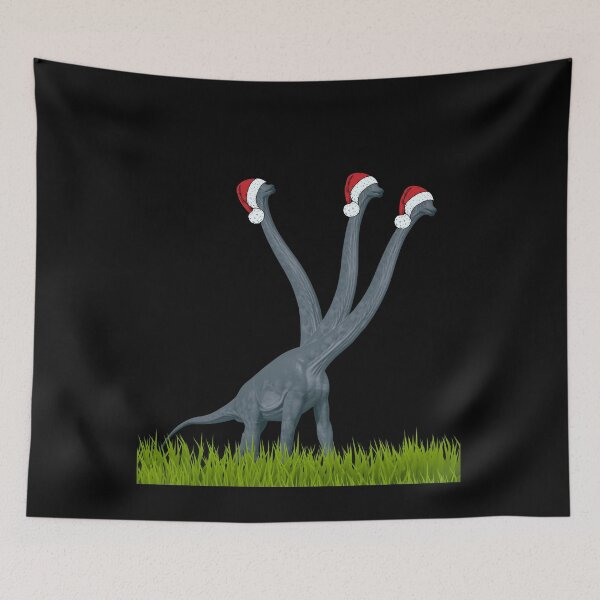 Item preview, Dinosaur enjoys Christmas with santa cap on (in black) | 3-necked dinosaur designed and sold by CosmicStory.