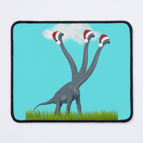 Item preview, Dinosaur enjoys Christmas with santa cap on (in blue) | 3-necked dinosaur designed and sold by CosmicStory.