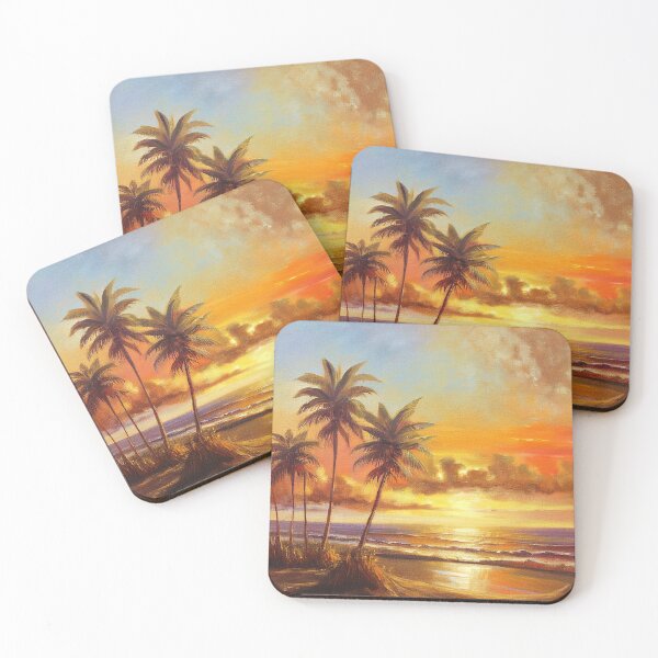 Item preview, Oil painting of palm trees on the beach, beautiful sunset, golden hour, Florida beach designed and sold by amersoliman.