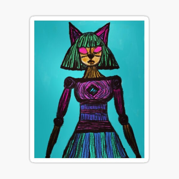 Robot cat digital illustration design Sticker