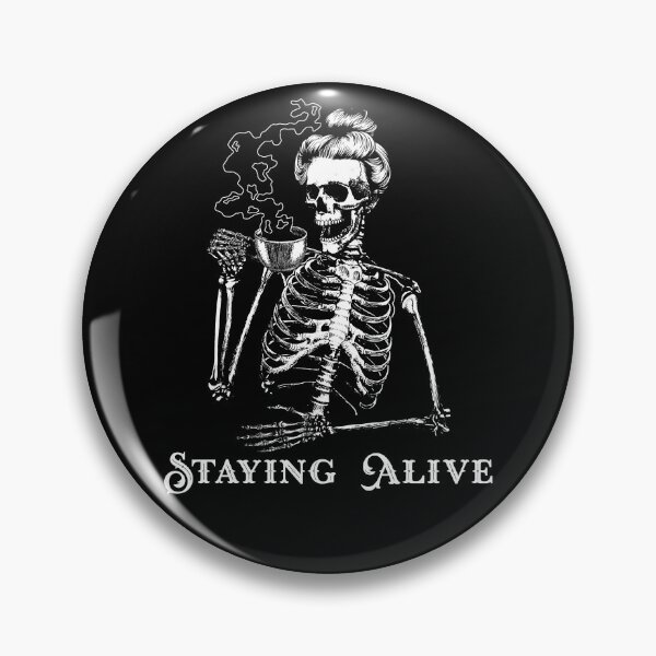 Item preview, Staying Alive Halloween Woman Skeleton Drinking Coffee Gear designed and sold by DynamicDesign.