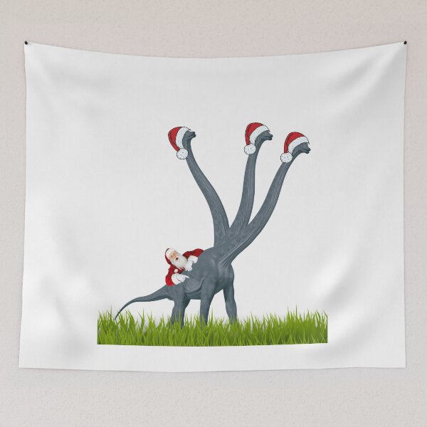 Item preview, Dinosaur Christmas with Santa Claus | 3-necked dinosaur | Merry Xmas designed and sold by CosmicStory.