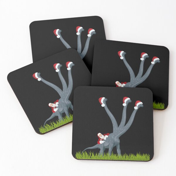 Item preview, Dinosaur Christmas with Santa (in black) | 3-necked dinosaur | Merry Xmas designed and sold by CosmicStory.