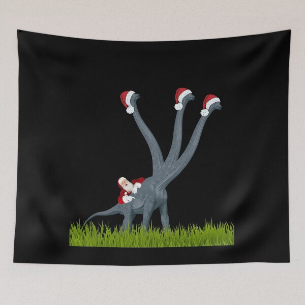 Item preview, Dinosaur Christmas with Santa (in black) | 3-necked dinosaur | Merry Xmas designed and sold by CosmicStory.