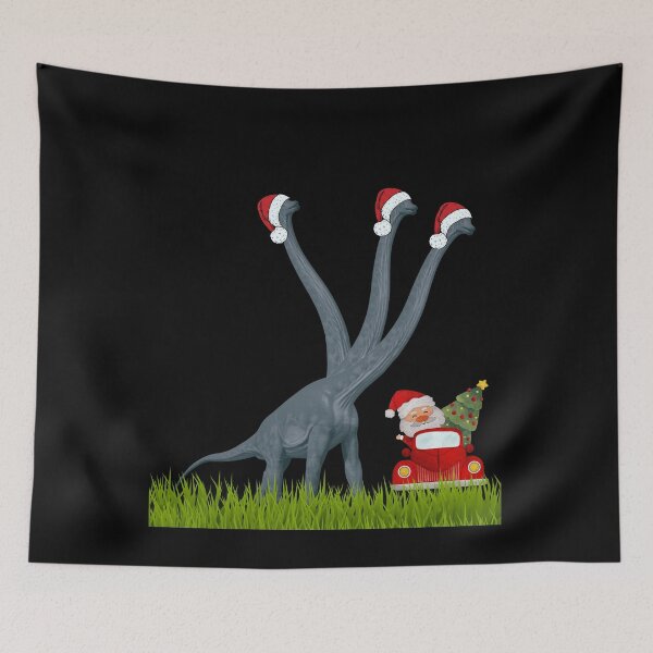 Item preview, Dinosaur Christmas with Santa Claus 2 (in black) | 3-necked dinosaur | Merry Xmas designed and sold by CosmicStory.