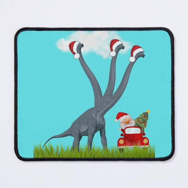 Item preview, Dinosaur Christmas with Santa Claus 2 (in blue) | 3-necked dinosaur | Merry Xmas designed and sold by CosmicStory.