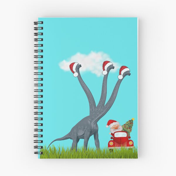Item preview, Dinosaur Christmas with Santa Claus 2 (in blue) | 3-necked dinosaur | Merry Xmas designed and sold by CosmicStory.