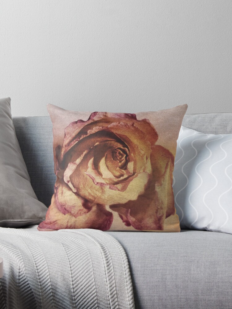 Thumbnail 1 of 4, Pillow, Rose in Time - Flower Lovers - Vintage Dusty Pink Rose Art designed and sold by OneDayArt.