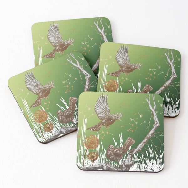 Item preview, Blackbirds on green background designed and sold by albadawnart.