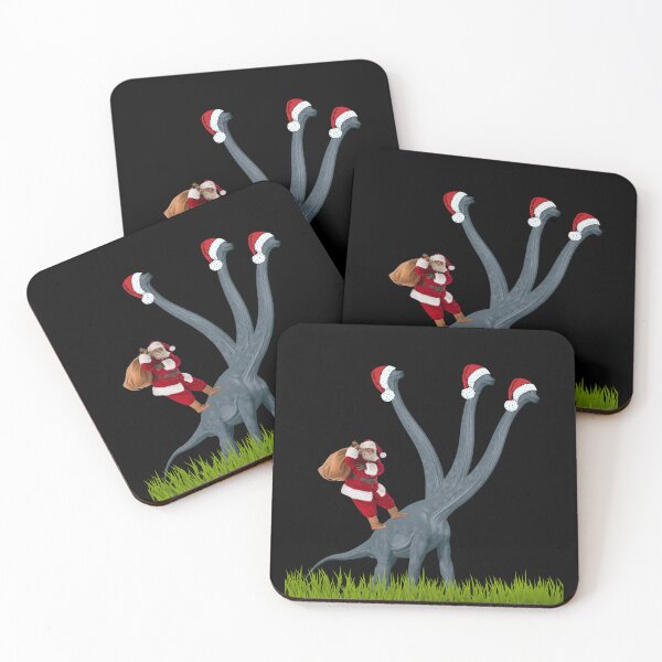 Item preview, Dinosaur Christmas with Santa Claus 3 (in black) | 3-necked dinosaur | Merry Xmas designed and sold by CosmicStory.