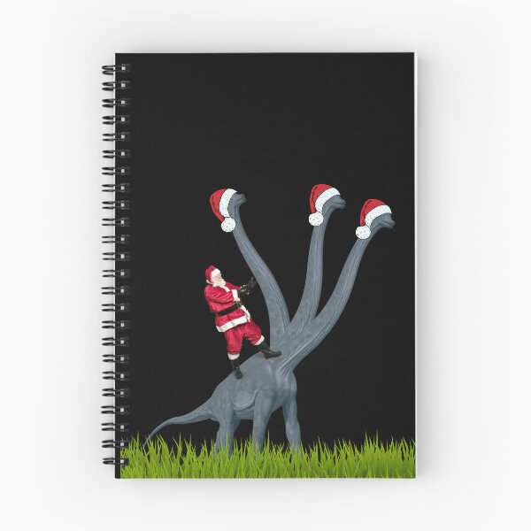 Item preview, Dinosaur Christmas with Santa Claus 4 (in black) | 3-necked dinosaur | Merry Xmas designed and sold by CosmicStory.