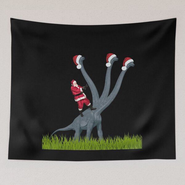 Item preview, Dinosaur Christmas with Santa Claus 4 (in black) | 3-necked dinosaur | Merry Xmas designed and sold by CosmicStory.