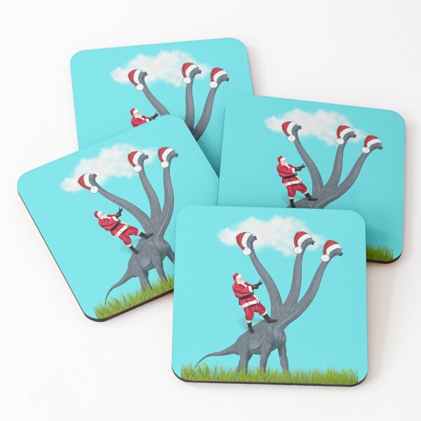 Item preview, Dinosaur Christmas with Santa Claus 4 (in blue) | 3-necked dinosaur | Merry Xmas designed and sold by CosmicStory.