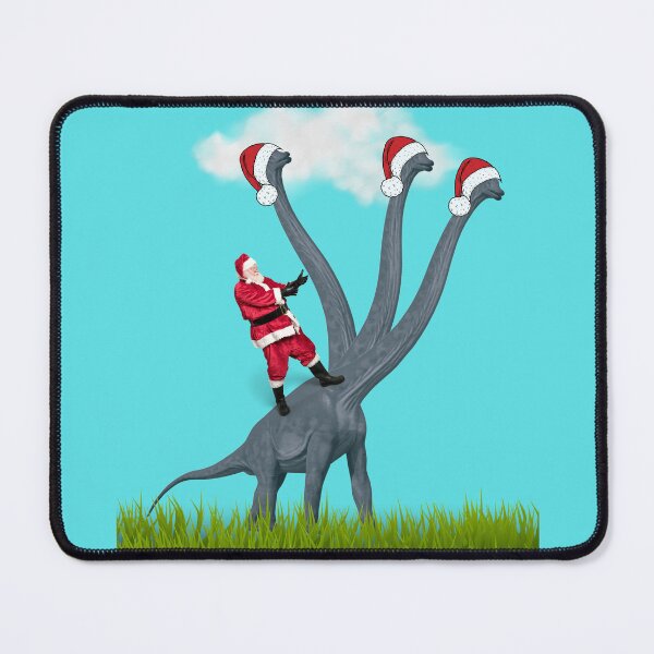 Item preview, Dinosaur Christmas with Santa Claus 4 (in blue) | 3-necked dinosaur | Merry Xmas designed and sold by CosmicStory.