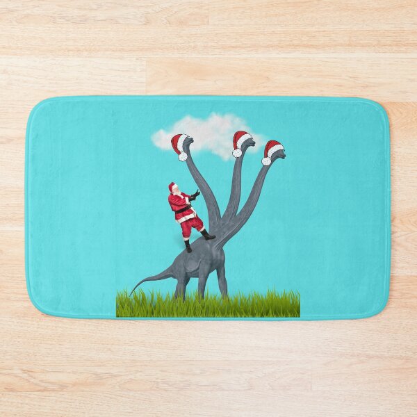 Item preview, Dinosaur Christmas with Santa Claus 4 (in blue) | 3-necked dinosaur | Merry Xmas designed and sold by CosmicStory.