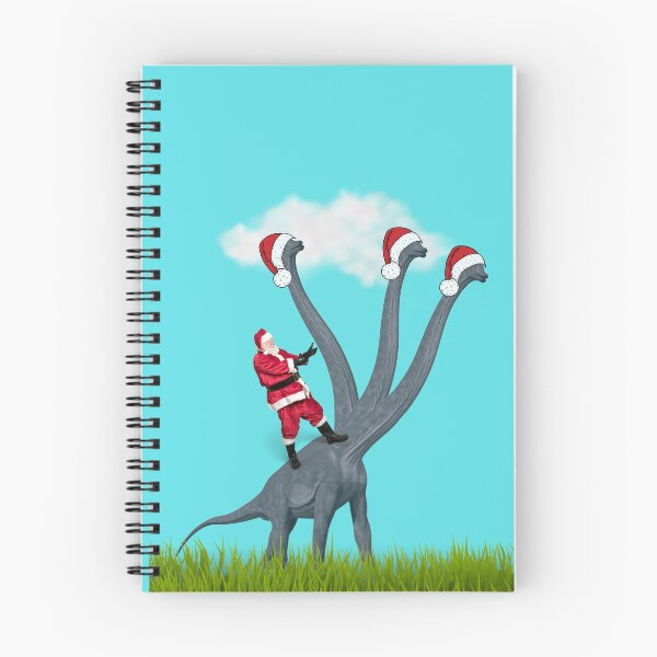 Item preview, Dinosaur Christmas with Santa Claus 4 (in blue) | 3-necked dinosaur | Merry Xmas designed and sold by CosmicStory.