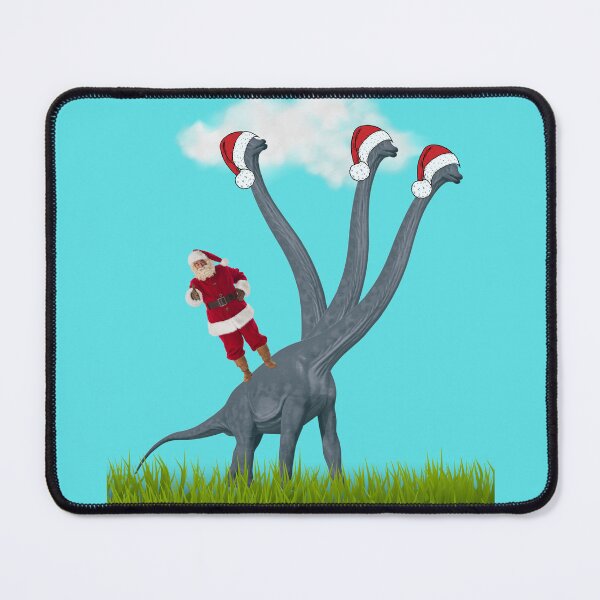 Item preview, Dinosaur Christmas with Santa Claus 5 (in blue) | 3-necked dinosaur | Merry Xmas designed and sold by CosmicStory.