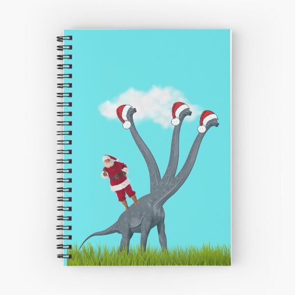 Item preview, Dinosaur Christmas with Santa Claus 5 (in blue) | 3-necked dinosaur | Merry Xmas designed and sold by CosmicStory.