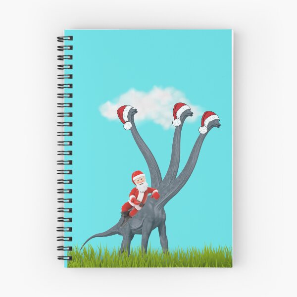 Item preview, Dinosaur Christmas with Santa Claus 6 (in blue) | 3-necked dinosaur | Merry Xmas designed and sold by CosmicStory.